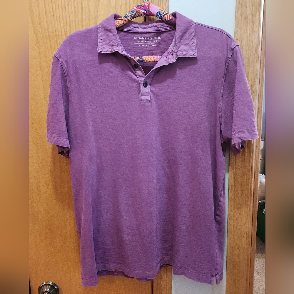 Banana Republic Mens Purple Lightweight Vintage Slub Casual Polo sz Large